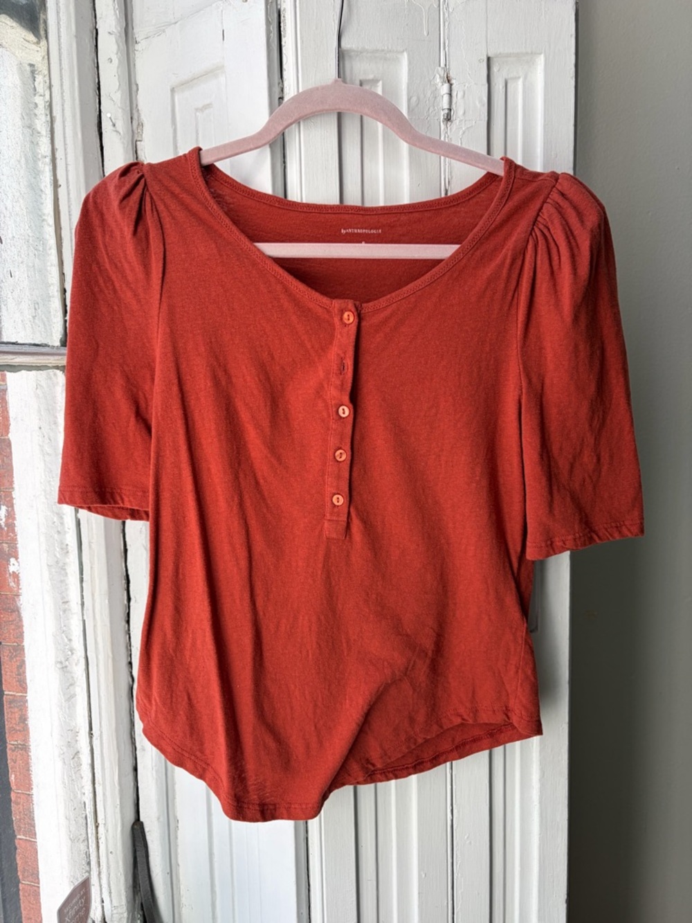 Anthropologie Rust Orange Button Henley Tee
